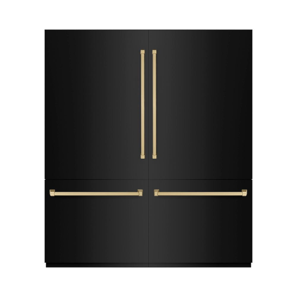 ZLINE Autograph Edition 72-inch refrigerator in black stainless steel with bright white interior and champagne bronze accents RBITZ-BS-72-CB