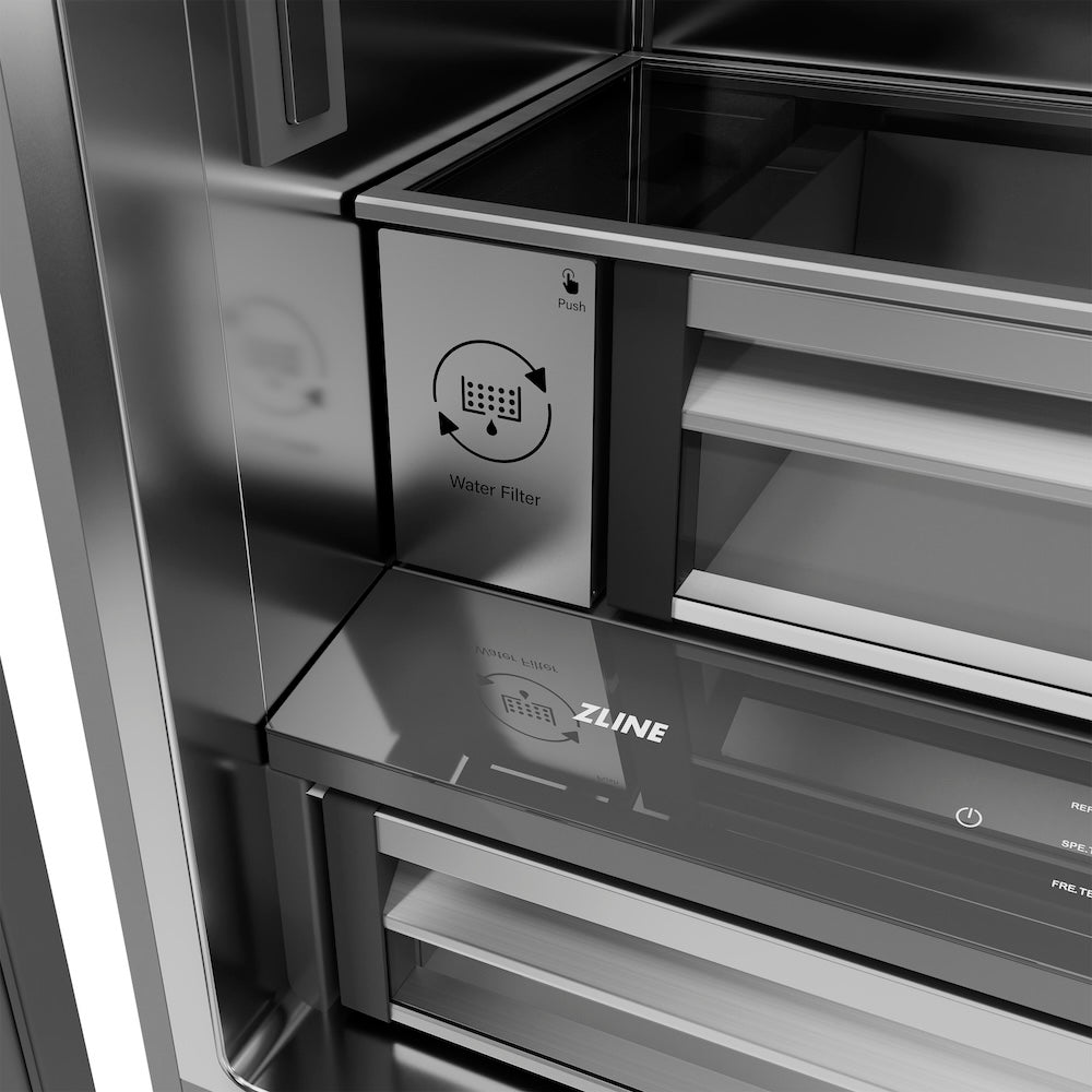 ZLINE 36-inch refrigerator in black stainless steel with stainless steel interior SRBIV-BS-36, detail