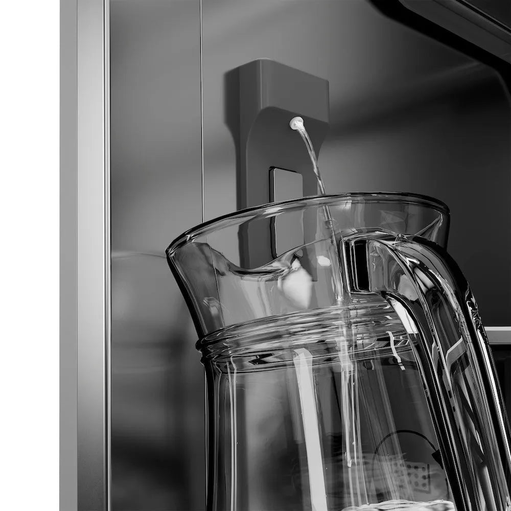 ZLINE Autograph Edition 36-inch refrigerator in black stainless steel with stainless steel interior and polished gold accents SRBIVZ-BS-36-G, detail