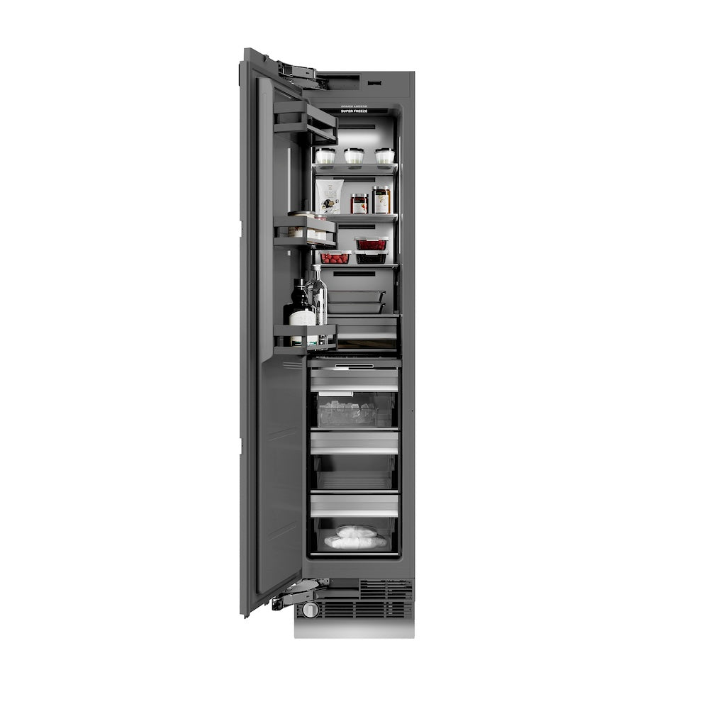 ZLINE Autograph Edition 18-inch freezer, panel ready with graphite gray interior and polished gold accents RBCFVLZ-18-G, front view