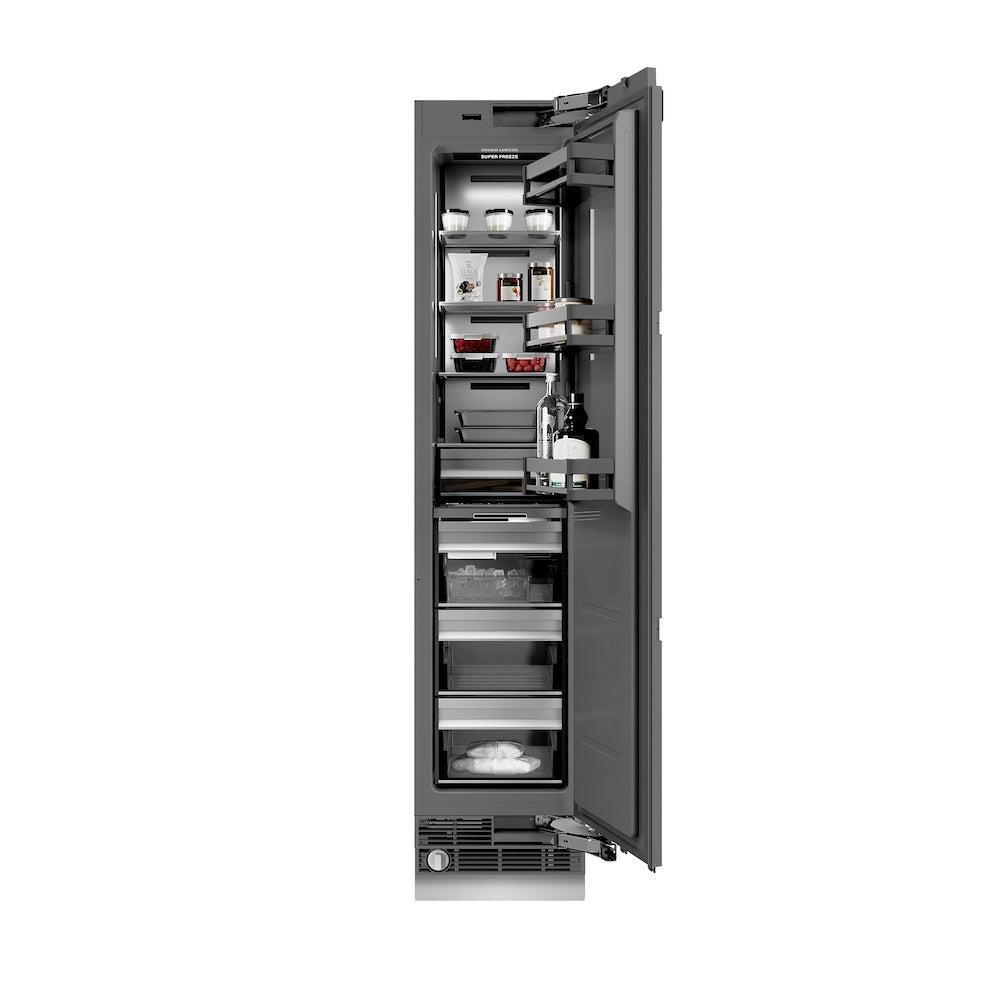 ZLINE Autograph Edition 18-inch freezer, panel ready with graphite gray interior and matte black accents RBCFVRZ-18-MB, front view