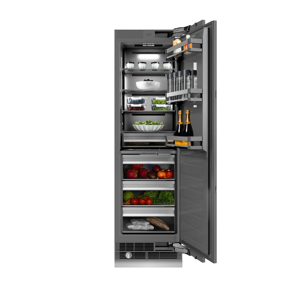 ZLINE Autograph Edition 24-inch refrigerator, panel ready with graphite gray interior and champagne bronze accents RBCRVZ-24-CB, front view