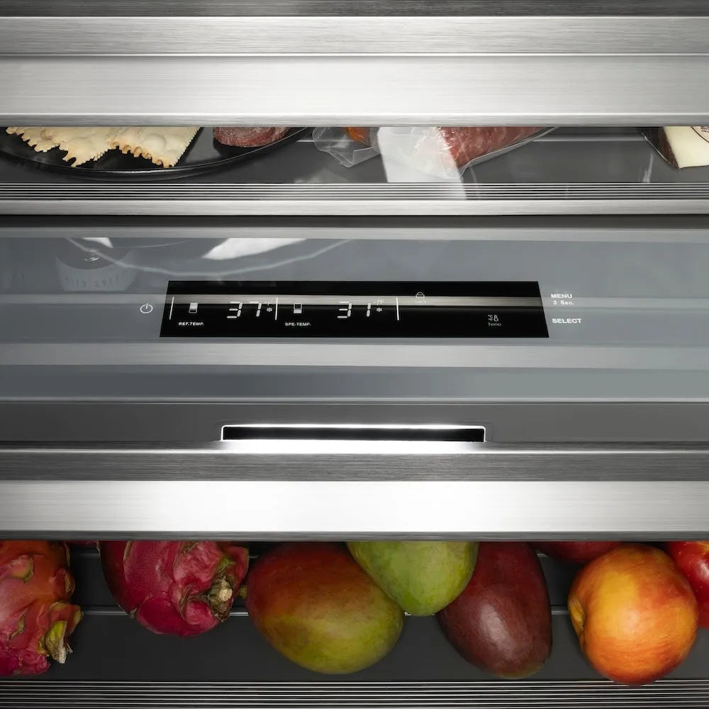 ZLINE Autograph Edition 30-inch refrigerator, panel ready with graphite gray interior and champagne bronze accents RBCRVZ-30-CB, detail