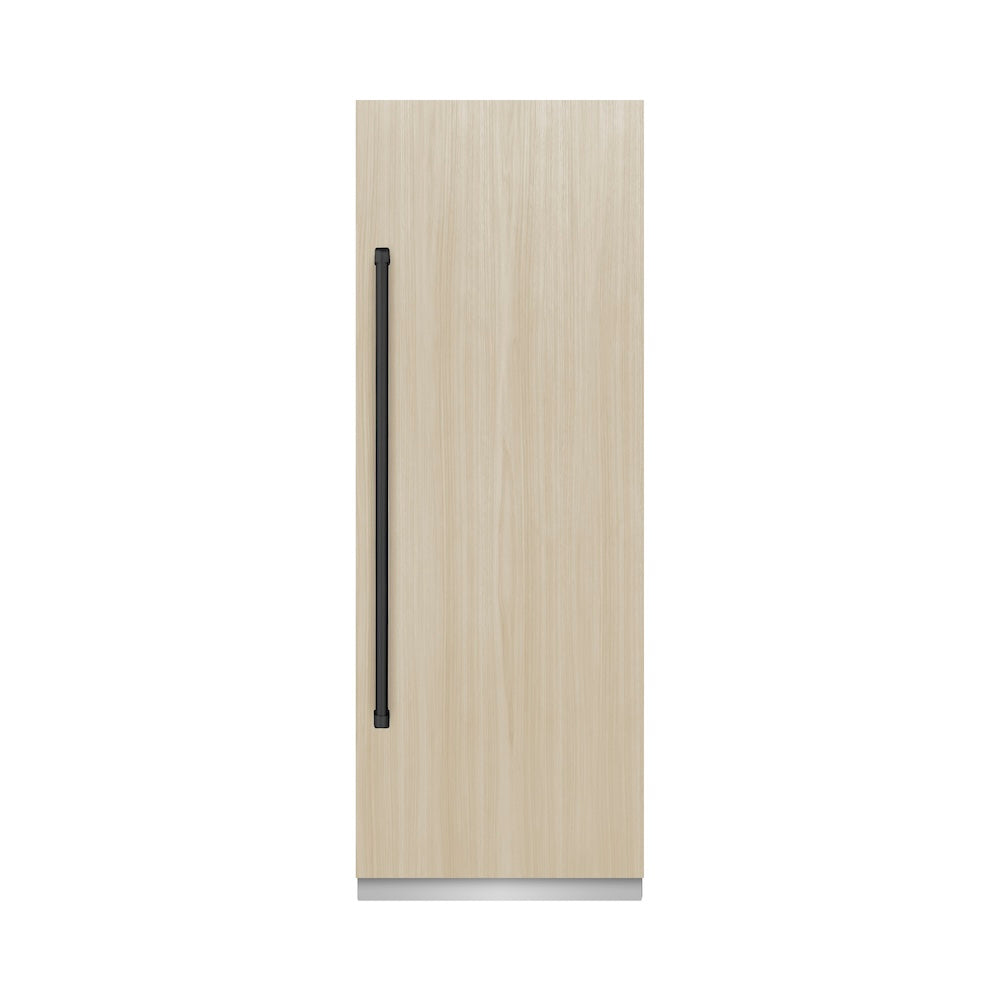 ZLINE Autograph Edition 30-inch refrigerator, panel ready with graphite gray interior and matte black accents RBCRVZ-30-MB, front view