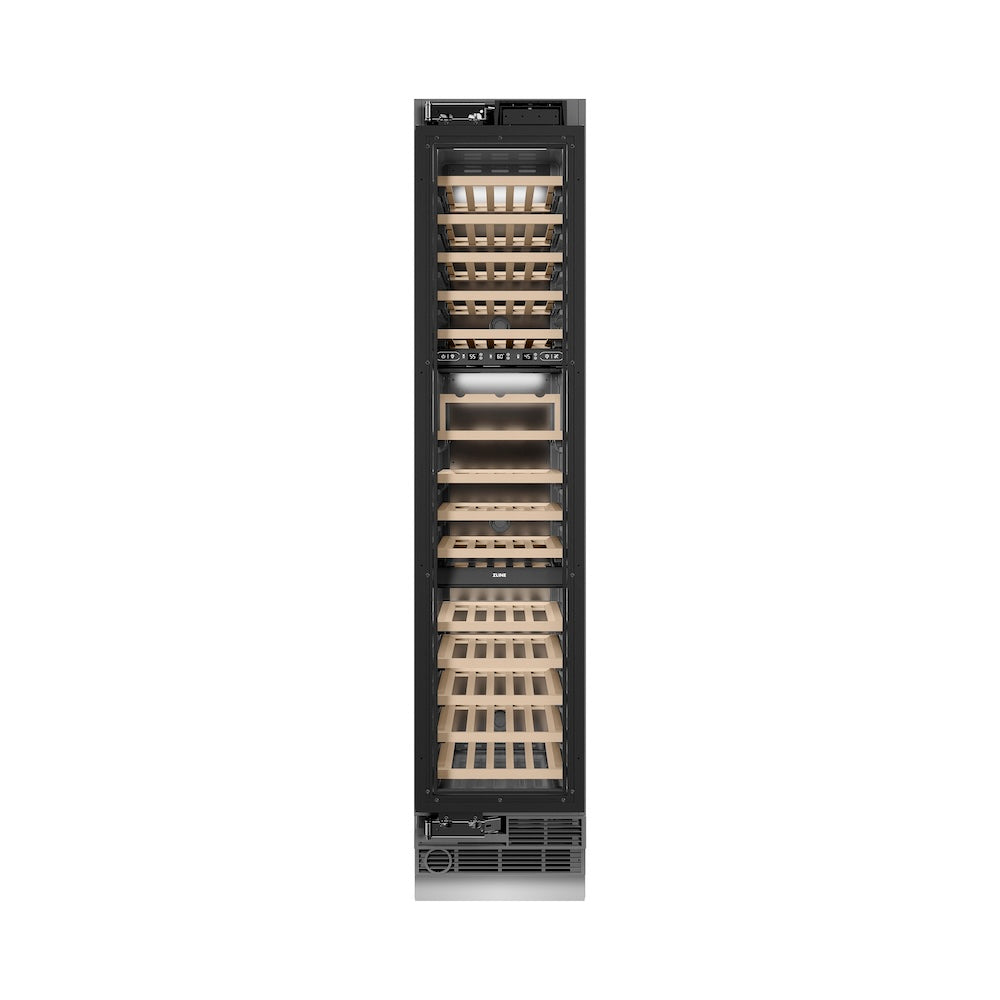 ZLINE Autograph Edition 18-inch wine cooler, panel ready with graphite gray interior and polished gold accents RBCWVLZ-18-G, front view