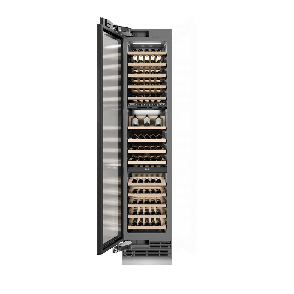 ZLINE Autograph Edition 18-inch wine cooler, panel ready with graphite gray interior and polished gold accents RBCWVLZ-18-G, front view