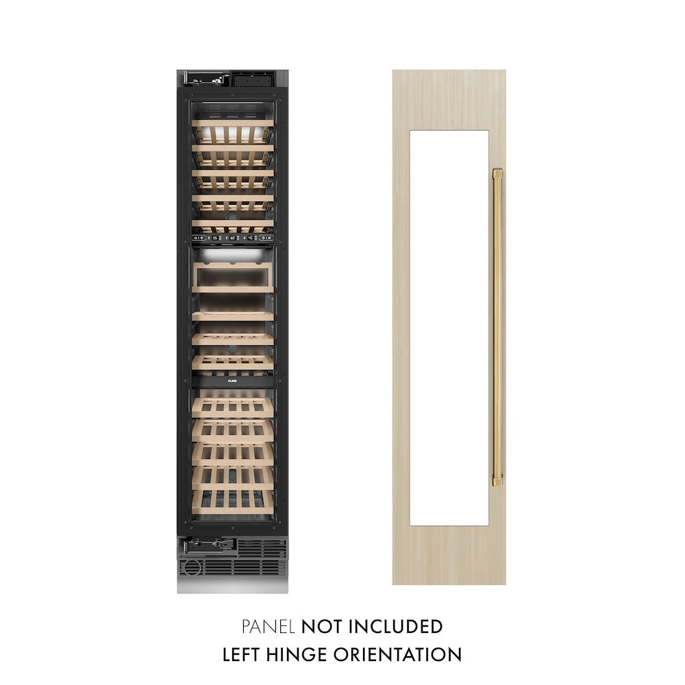 ZLINE Autograph Edition 18-inch wine cooler, panel ready with graphite gray interior and polished gold accents RBCWVLZ-18-G