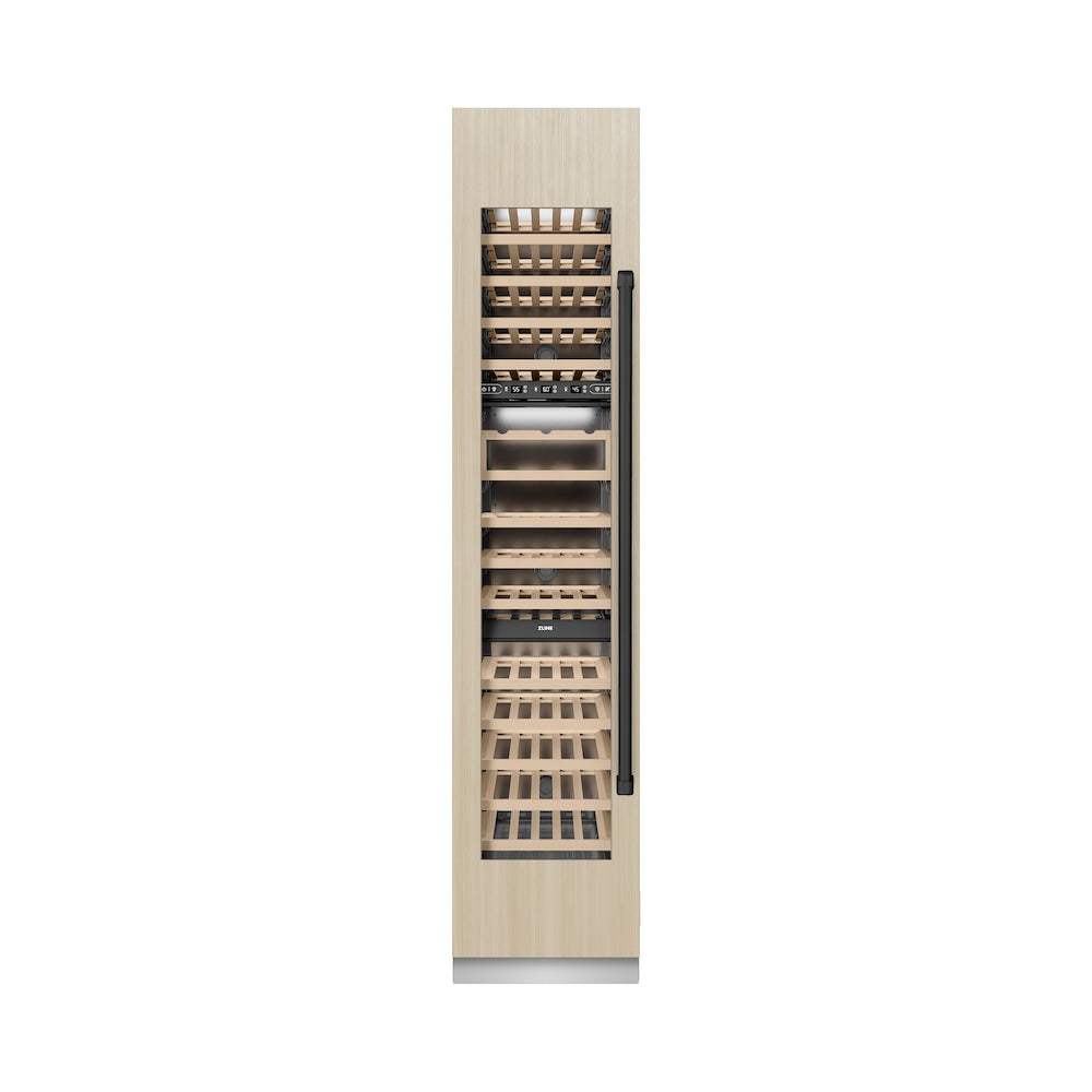 ZLINE Autograph Edition 18-inch wine cooler, panel ready with graphite gray interior and matte black accents RBCWVLZ-18-MB, front view