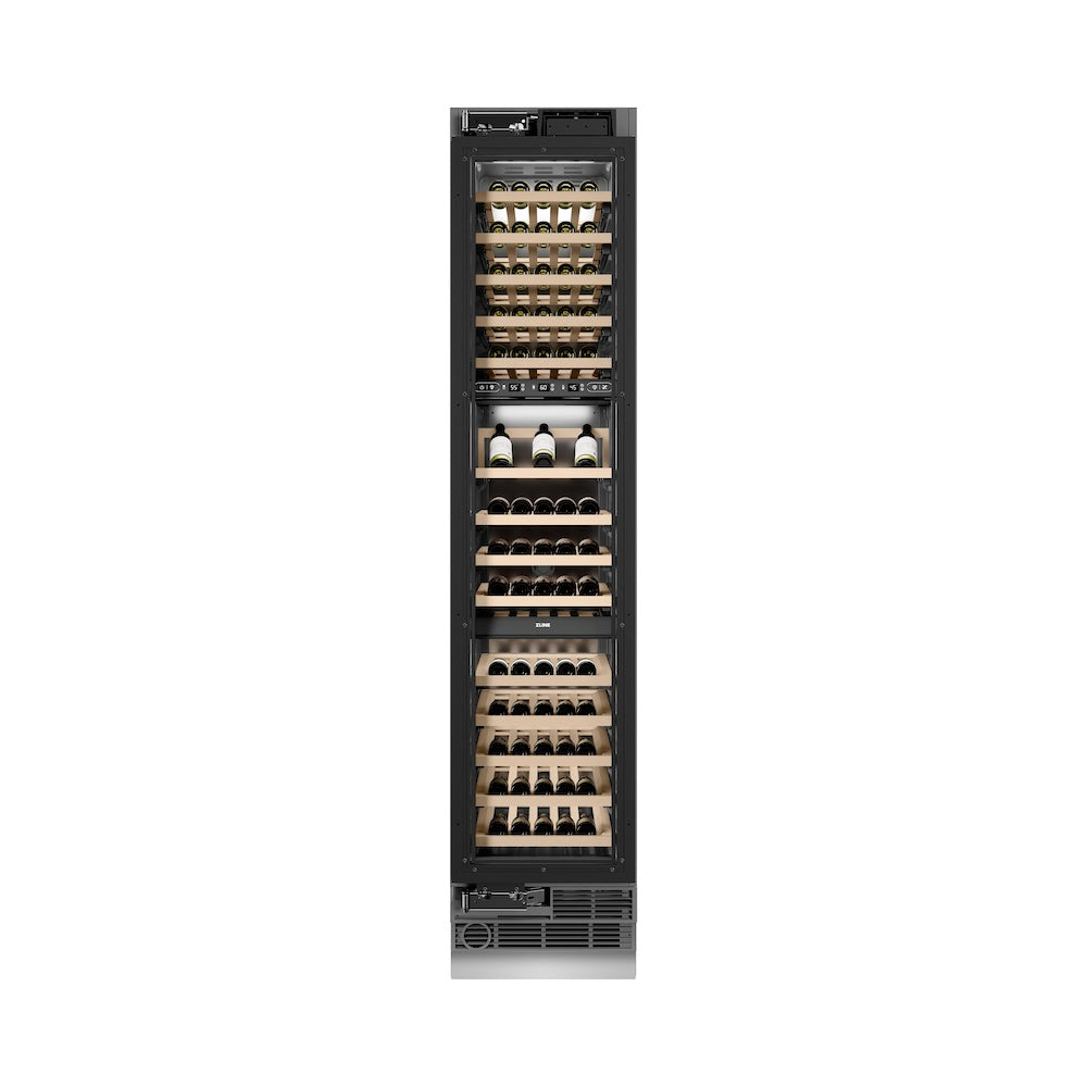 ZLINE Autograph Edition 18-inch wine cooler, panel ready with graphite gray interior and matte black accents RBCWVLZ-18-MB, front view