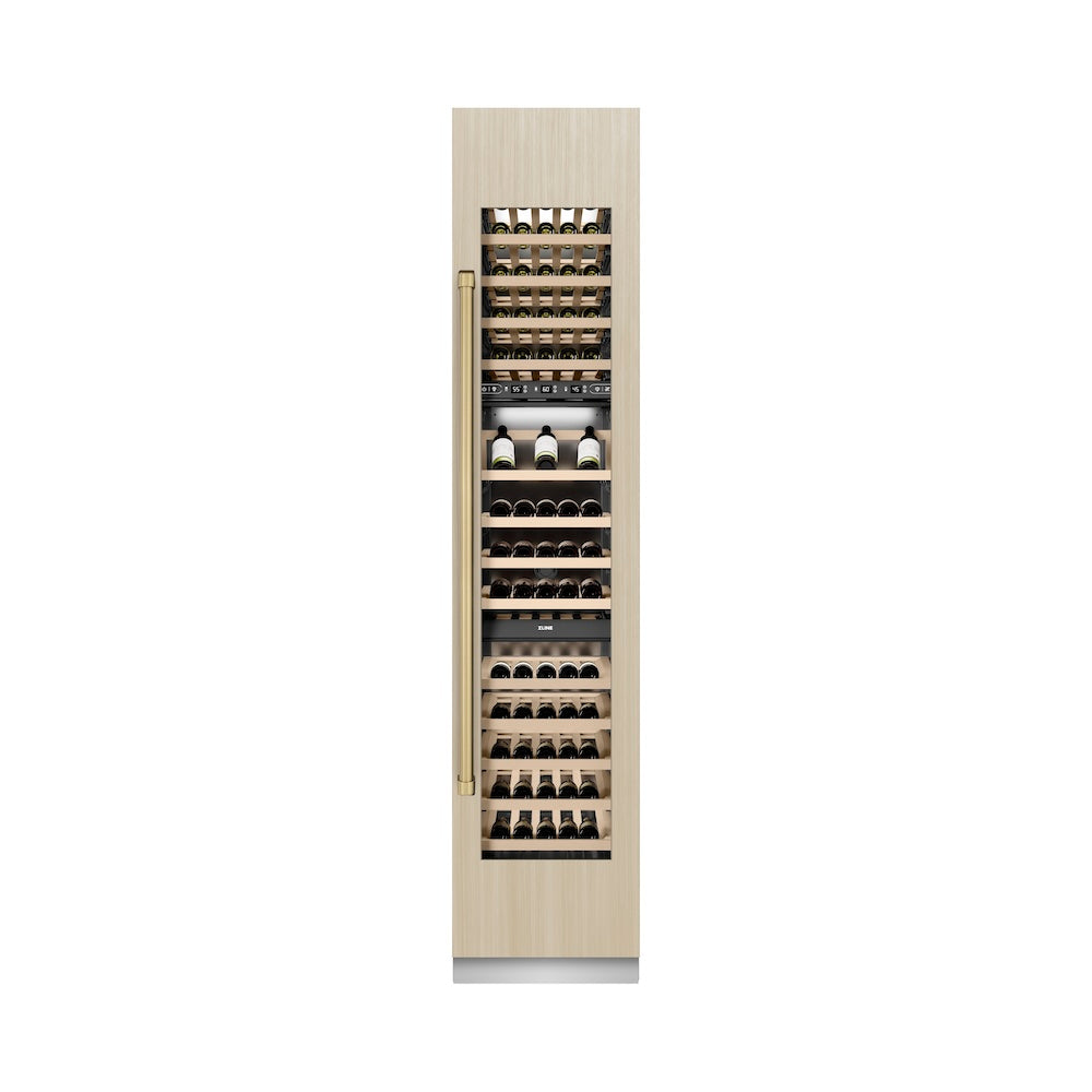 ZLINE Autograph Edition 18-inch wine cooler, panel ready with graphite gray interior and champagne bronze accents RBCWVRZ-18-CB, front view