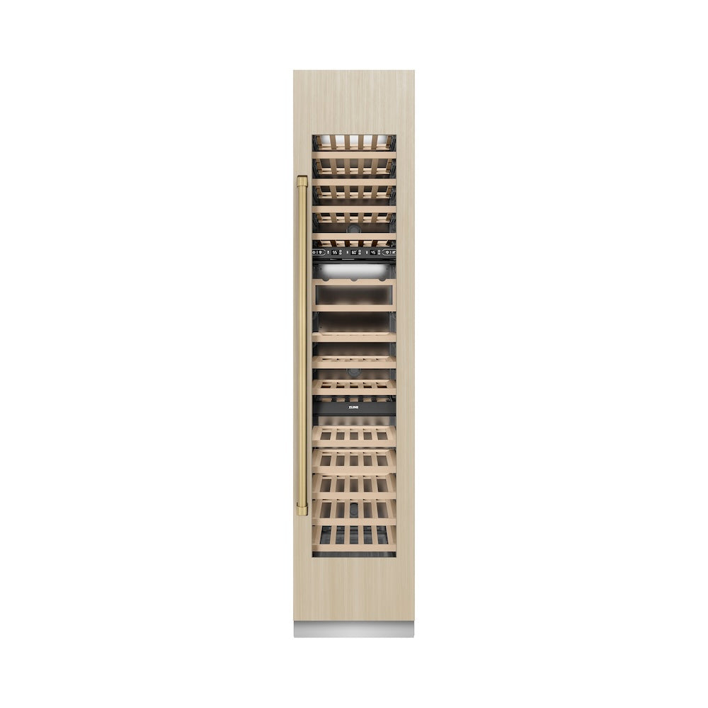 ZLINE Autograph Edition 18-inch wine cooler, panel ready with graphite gray interior and champagne bronze accents RBCWVRZ-18-CB, front view