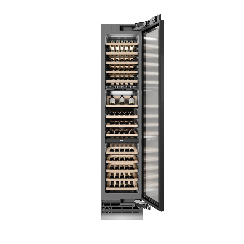 ZLINE Autograph Edition 18-inch wine cooler, panel ready with graphite gray interior and polished gold accents RBCWVRZ-18-G, front view