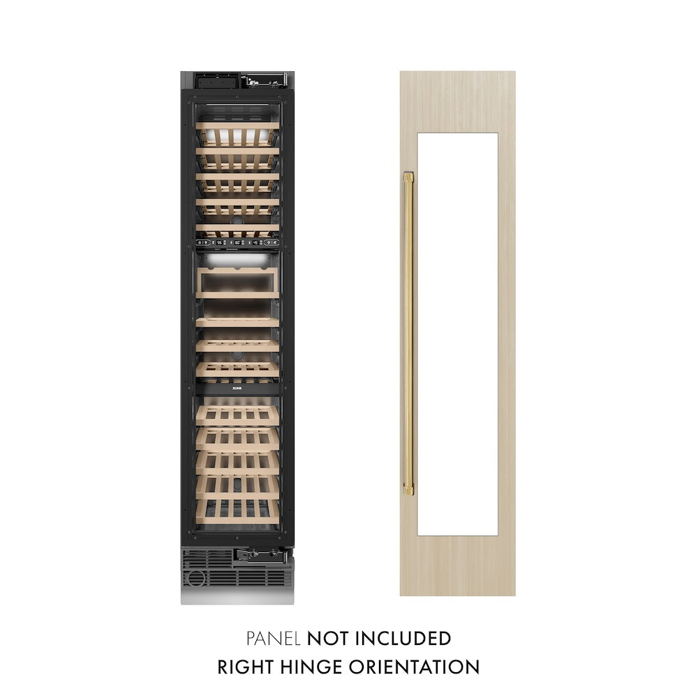 ZLINE Autograph Edition 18-inch wine cooler, panel ready with graphite gray interior and polished gold accents RBCWVRZ-18-G
