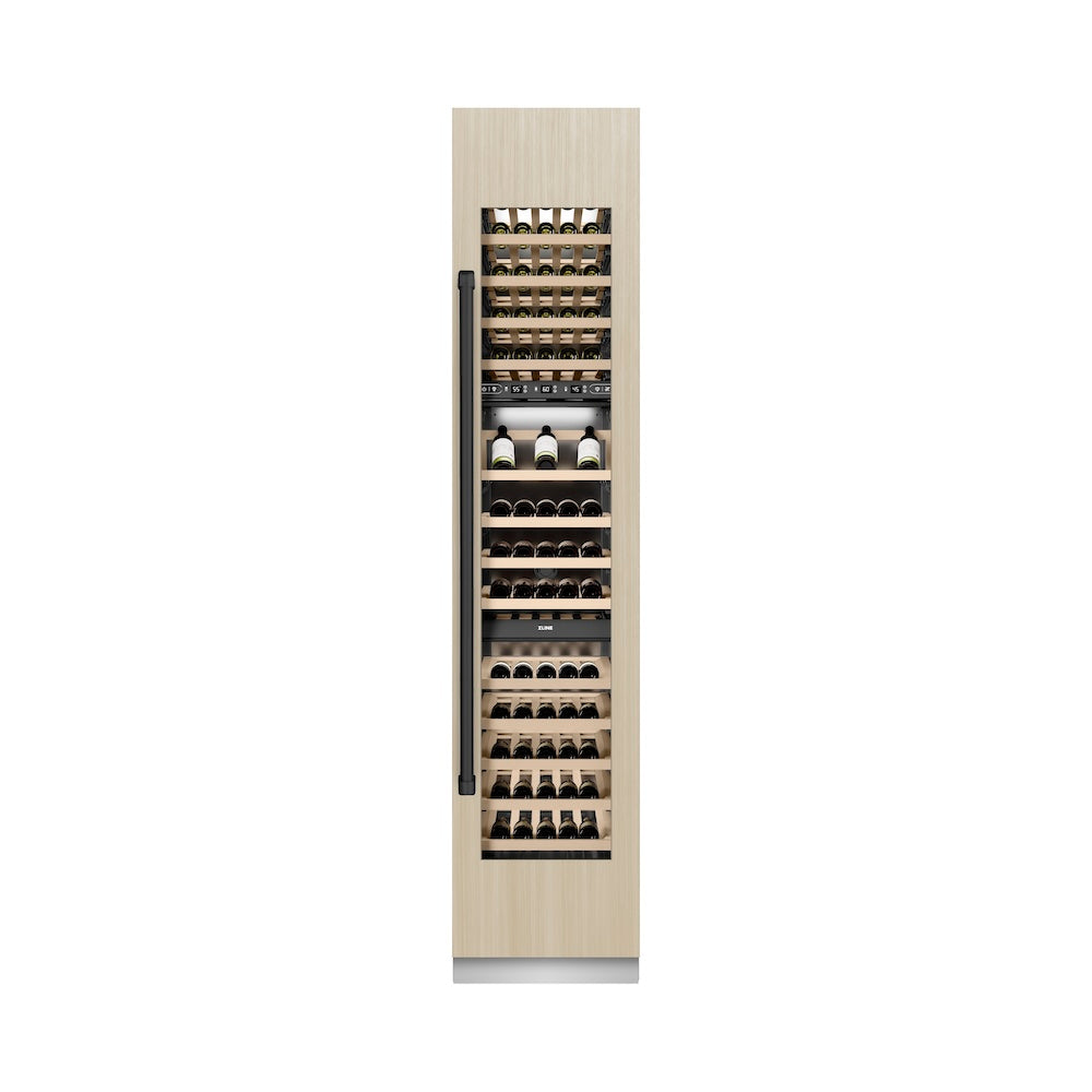 ZLINE Autograph Edition 18-inch wine cooler, panel ready with graphite gray interior and matte black accents RBCWVRZ-18-MB, front view