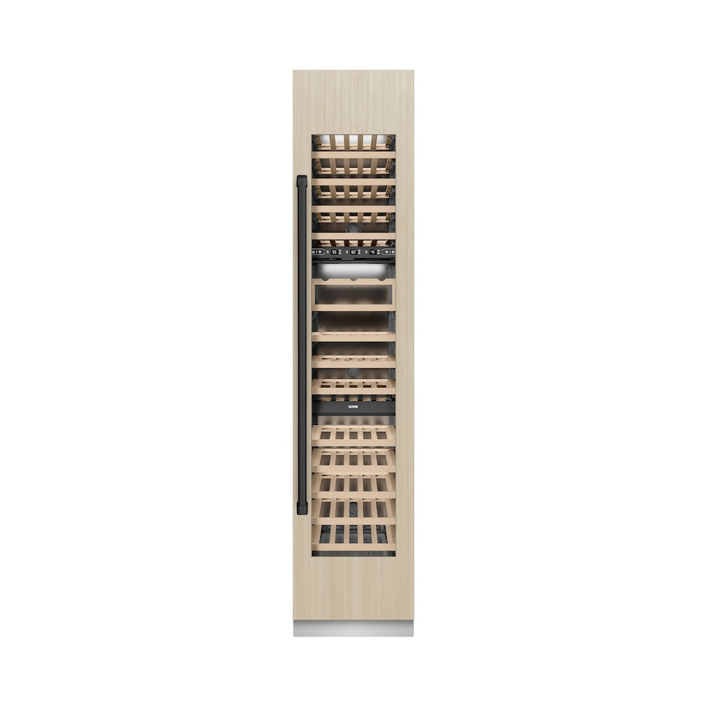 ZLINE Autograph Edition 18-inch wine cooler, panel ready with graphite gray interior and matte black accents RBCWVRZ-18-MB, front view
