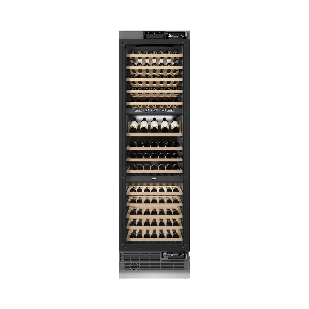 ZLINE Autograph Edition 24-inch wine cooler, panel ready with graphite gray interior and polished gold accents RBCWVZ-24-G, front view