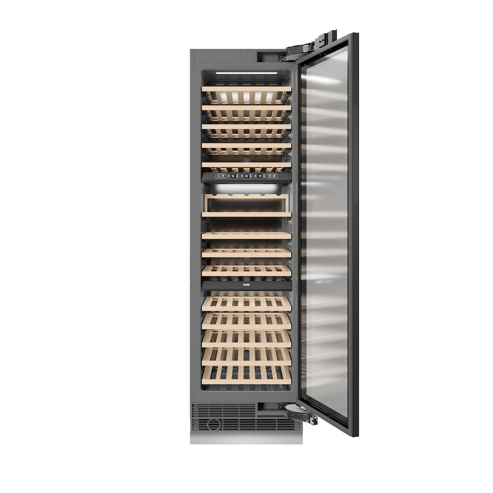 ZLINE Autograph Edition 24-inch wine cooler, panel ready with graphite gray interior and polished gold accents RBCWVZ-24-G, front view