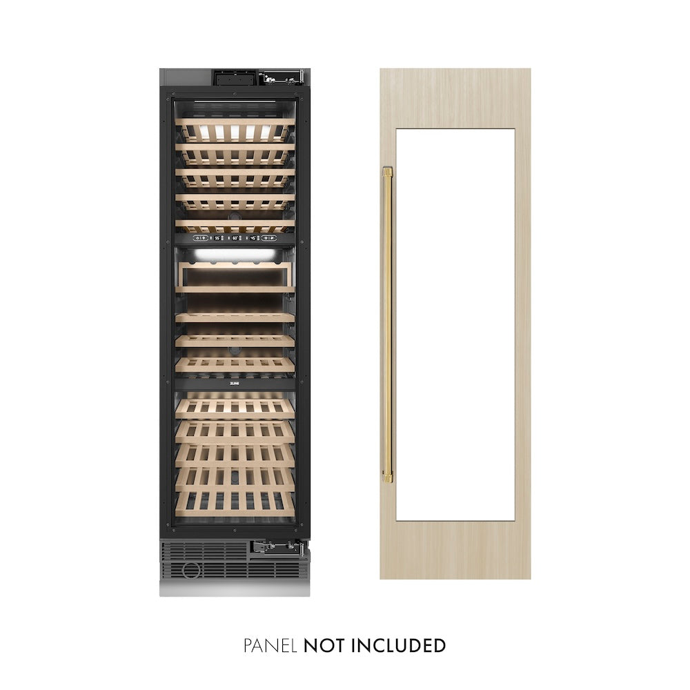 ZLINE Autograph Edition 24-inch wine cooler, panel ready with graphite gray interior and polished gold accents RBCWVZ-24-G