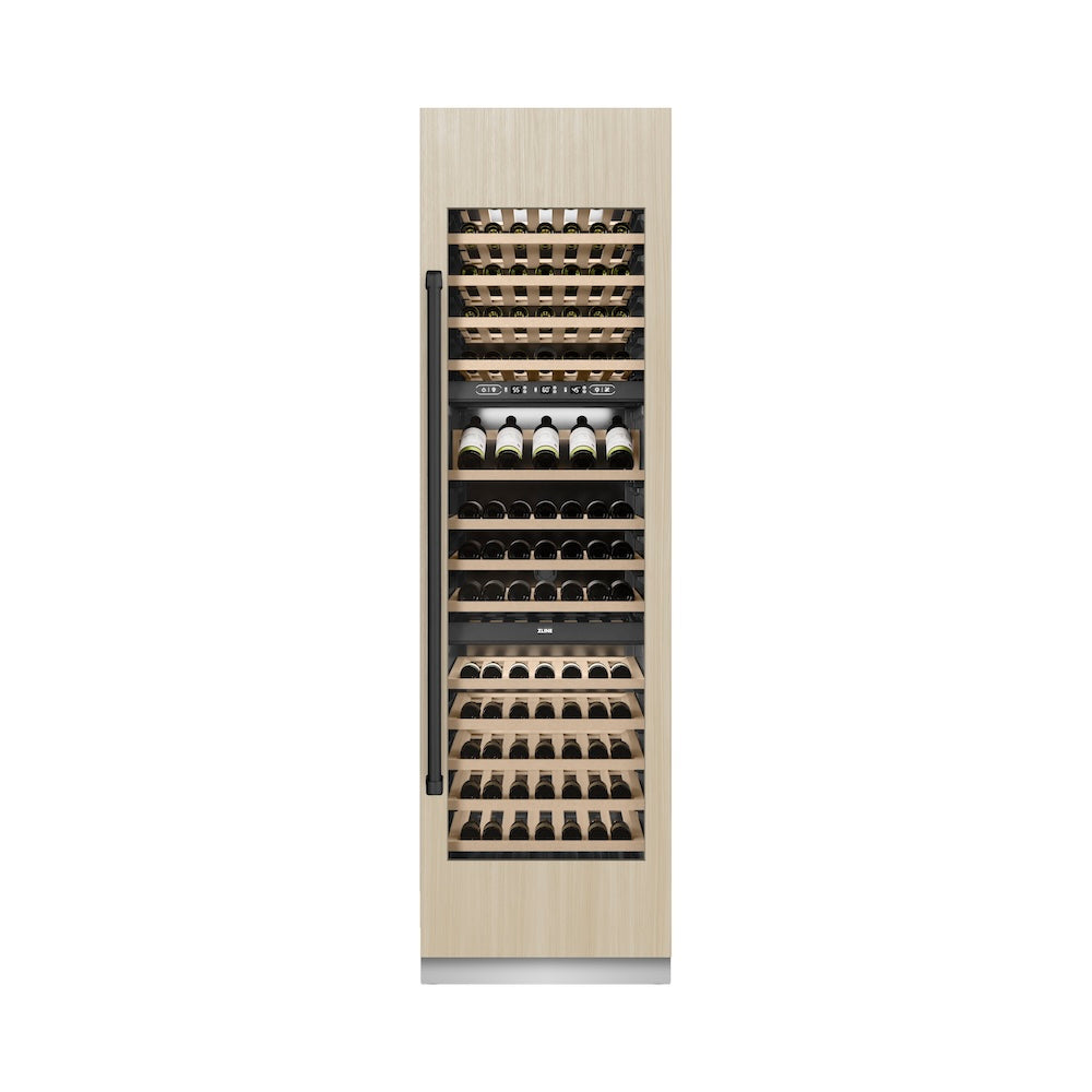 ZLINE Autograph Edition 24-inch wine cooler, panel ready with graphite gray interior and matte black accents RBCWVZ-24-MB, front view