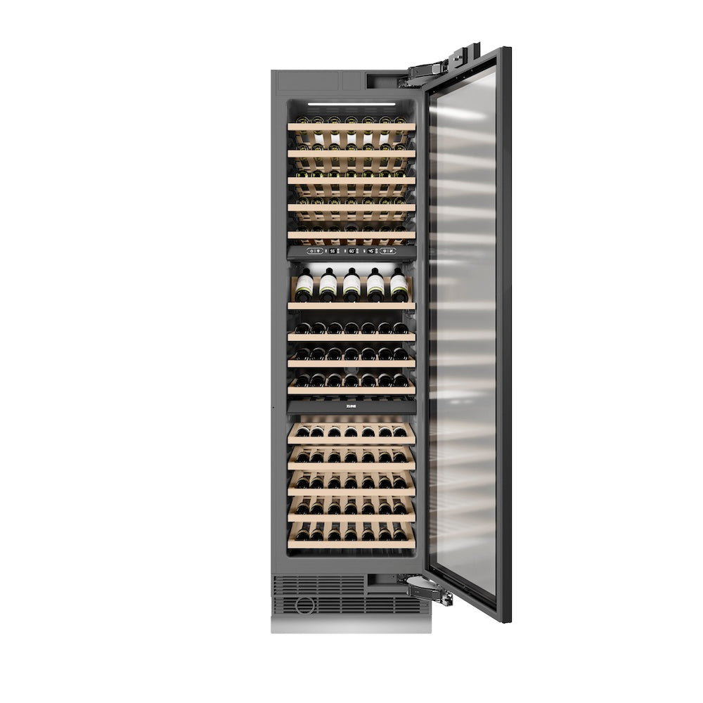 ZLINE Autograph Edition 24-inch wine cooler, panel ready with graphite gray interior and matte black accents RBCWVZ-24-MB, front view
