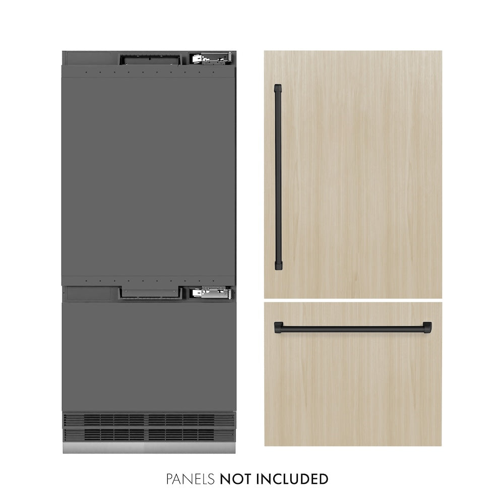 ZLINE Autograph Edition 36-inch refrigerator, panel ready with graphite gray interior and matte black accents GRBITZ-36-MB, front view