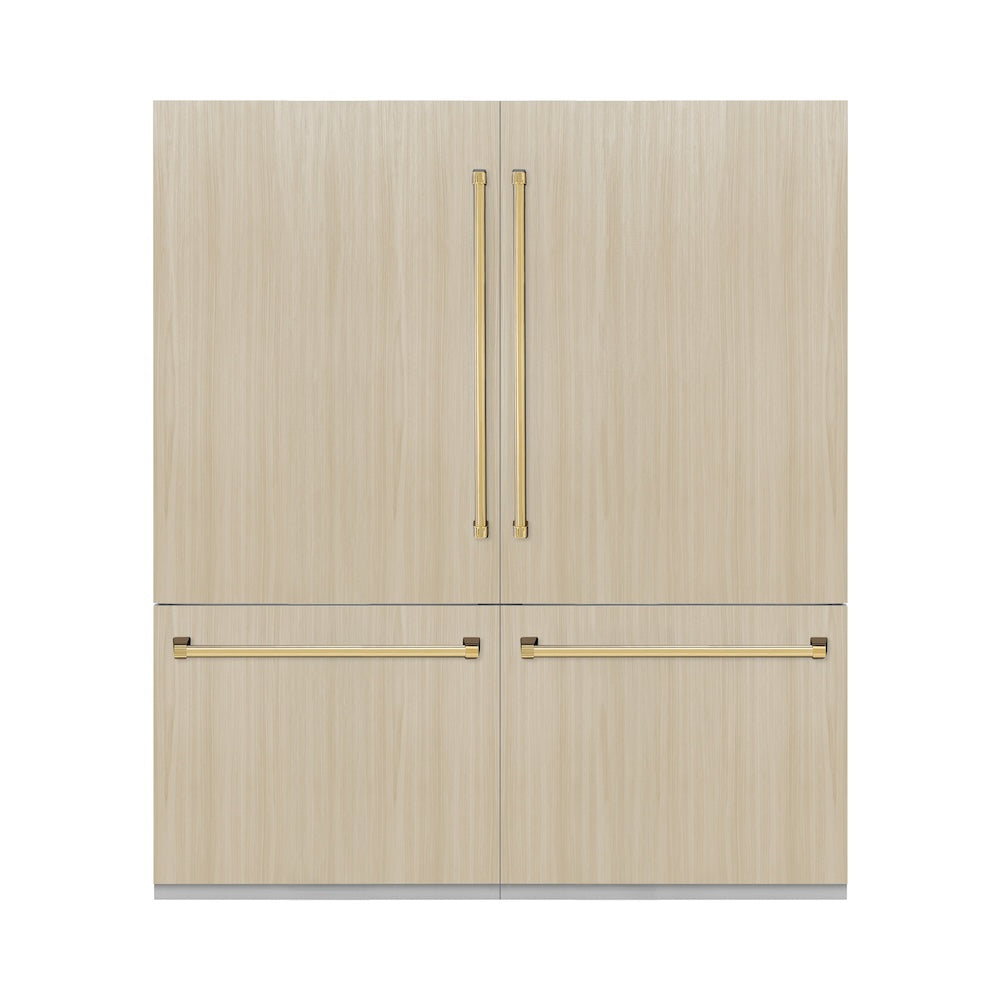 ZLINE Autograph Edition 72-inch refrigerator, panel ready with graphite gray interior and polished gold accents GRBITZ-72-G, front view