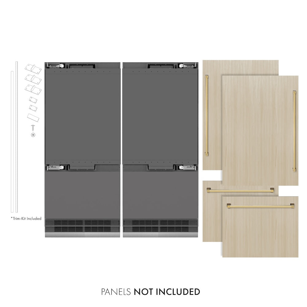 ZLINE Autograph Edition 72-inch refrigerator, panel ready with graphite gray interior and polished gold accents GRBITZ-72-G, front view