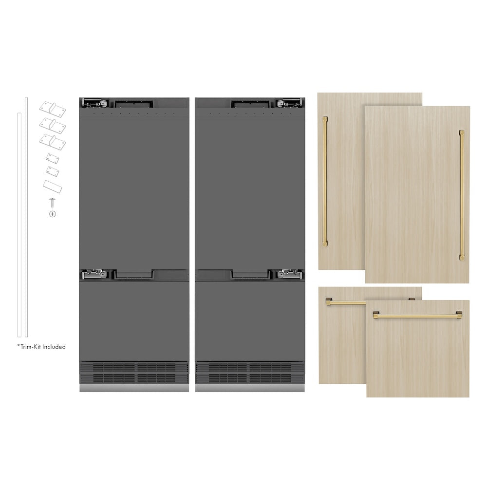 ZLINE Autograph Edition 60-inch refrigerator, panel ready with graphite gray interior and polished gold accents GRBIVZ-60-G, front view