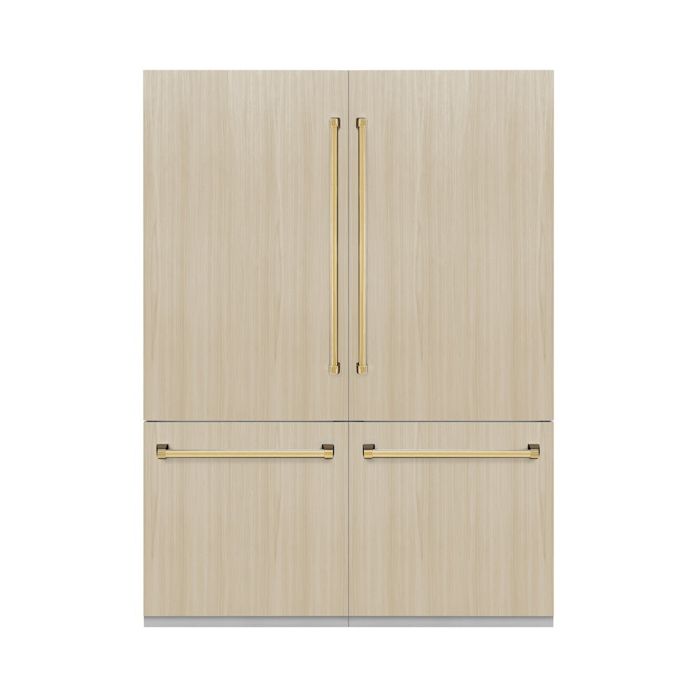 ZLINE Autograph Edition 60-inch refrigerator, panel ready with graphite gray interior and polished gold accents GRBIVZ-60-G, front view