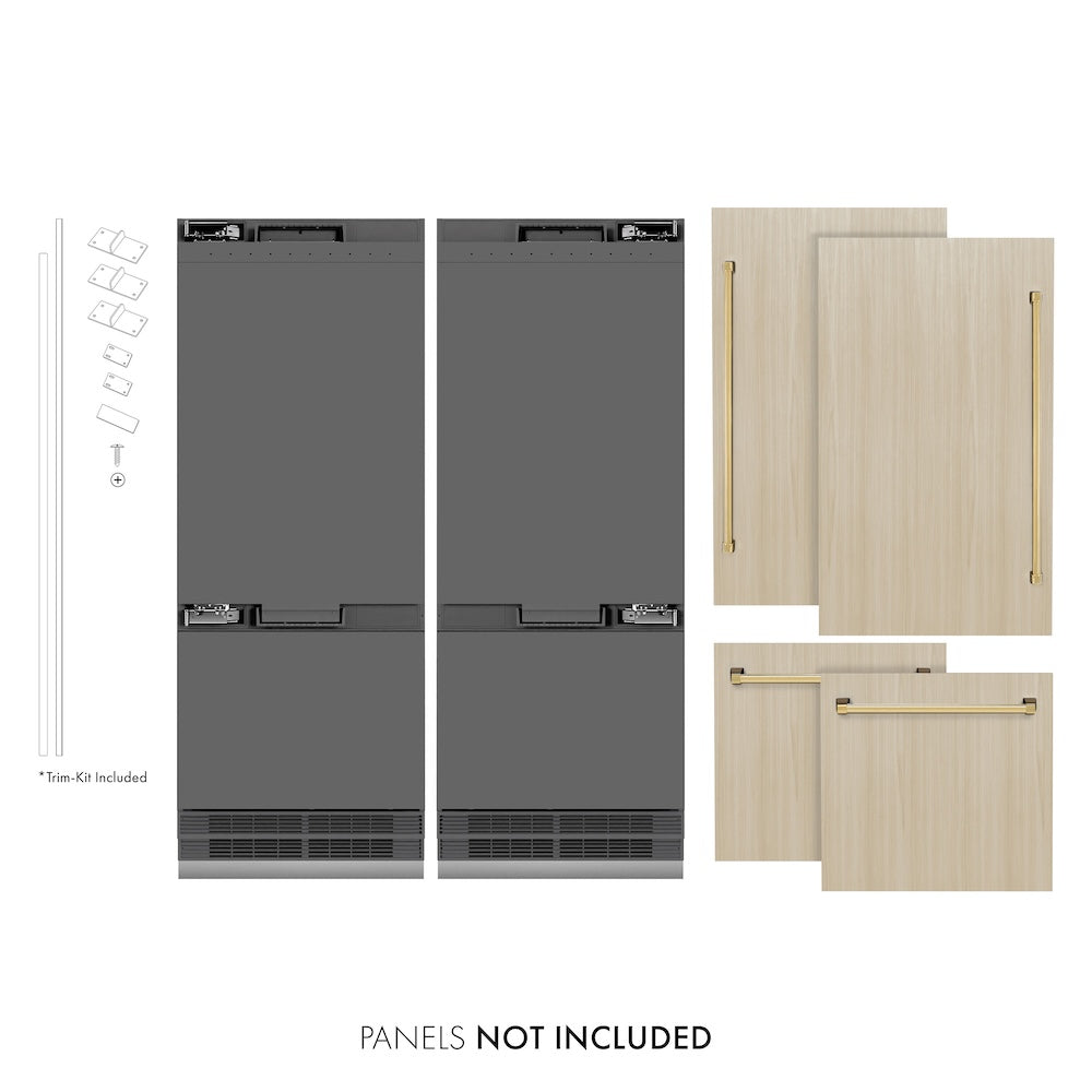 ZLINE Autograph Edition 60-inch refrigerator, panel ready with graphite gray interior and polished gold accents GRBIVZ-60-G, front view