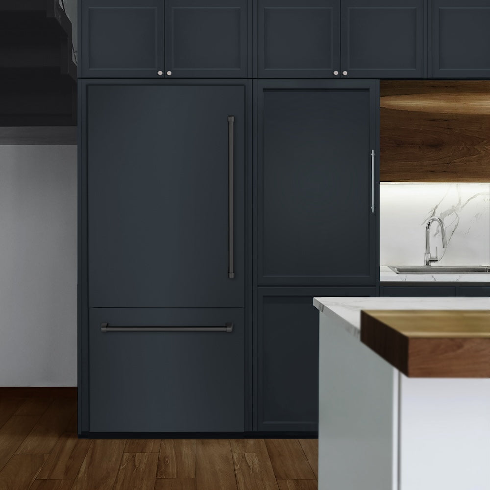 ZLINE Autograph Edition 36-inch refrigerator, panel ready with bright white interior and matte black accents RBITZ-36-MB, view 5