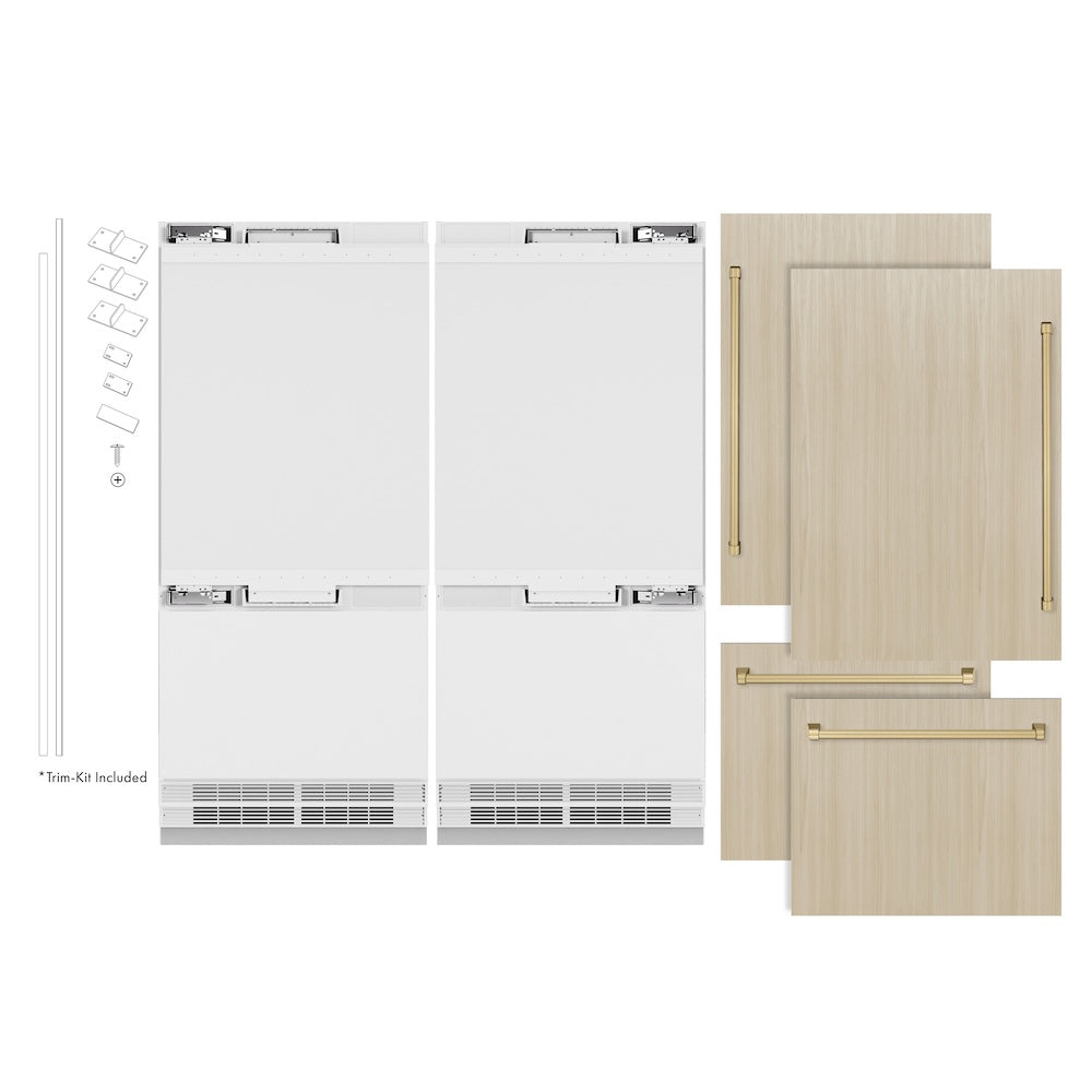 ZLINE Autograph Edition 72-inch refrigerator, panel ready with bright white interior and champagne bronze accents RBITZ-72-CB, front view