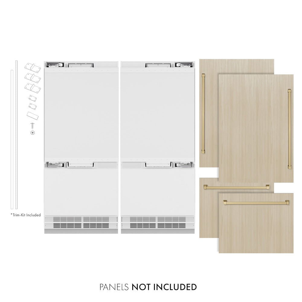 ZLINE Autograph Edition 72-inch refrigerator, panel ready with bright white interior and champagne bronze accents RBITZ-72-CB