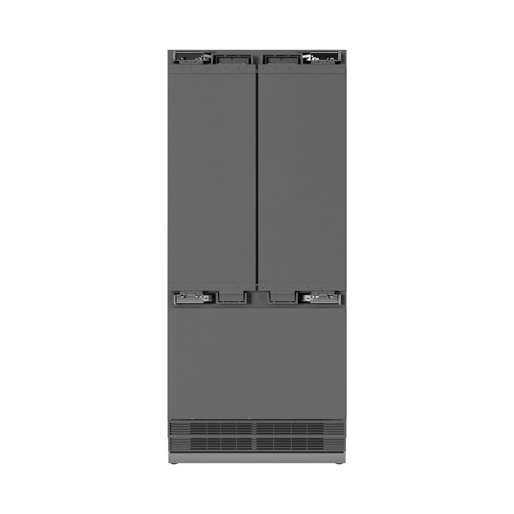 ZLINE Autograph Edition 36-inch refrigerator, panel ready with stainless steel interior and polished gold accents SRBIVZ-36-G, front view