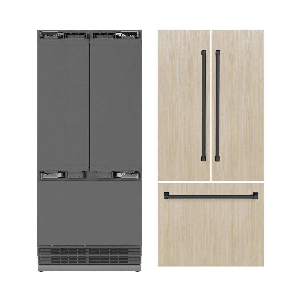ZLINE Autograph Edition 36-inch refrigerator, panel ready with stainless steel interior and matte black accents SRBIVZ-36-MB, front view