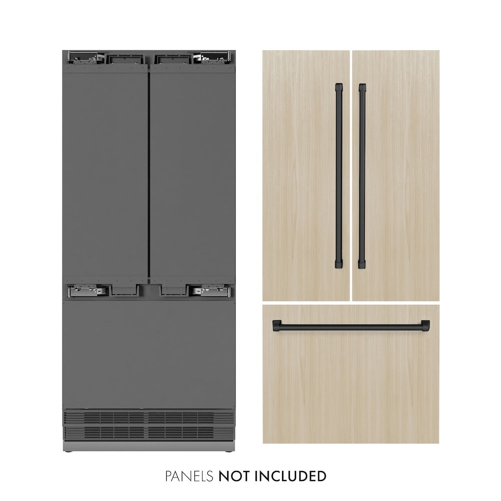 ZLINE Autograph Edition 36-inch refrigerator, panel ready with stainless steel interior and matte black accents SRBIVZ-36-MB, front view