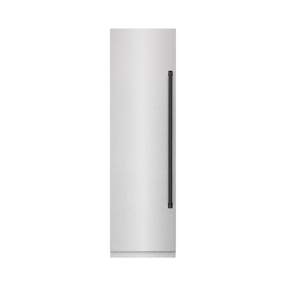 ZLINE Autograph Edition 24-inch freezer in satin stainless steel with graphite gray interior and matte black accents RCFVZ-SN-24-MB, front view