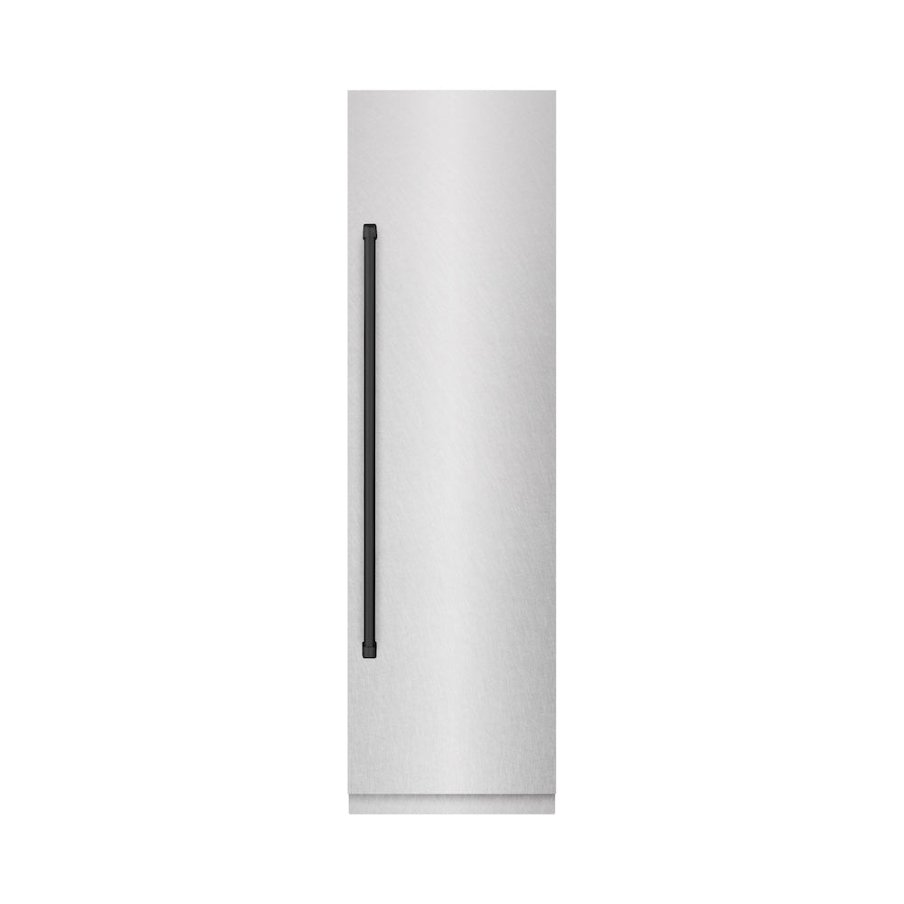 ZLINE Autograph Edition 24-inch refrigerator in satin stainless steel with graphite gray interior and matte black accents RCRVZ-SN-24-MB, front view