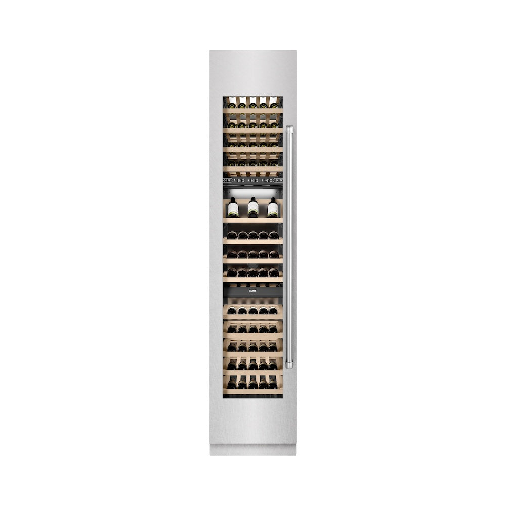 ZLINE 18-inch wine cooler in satin stainless steel with graphite gray interior RCWVL-SN-18, front view