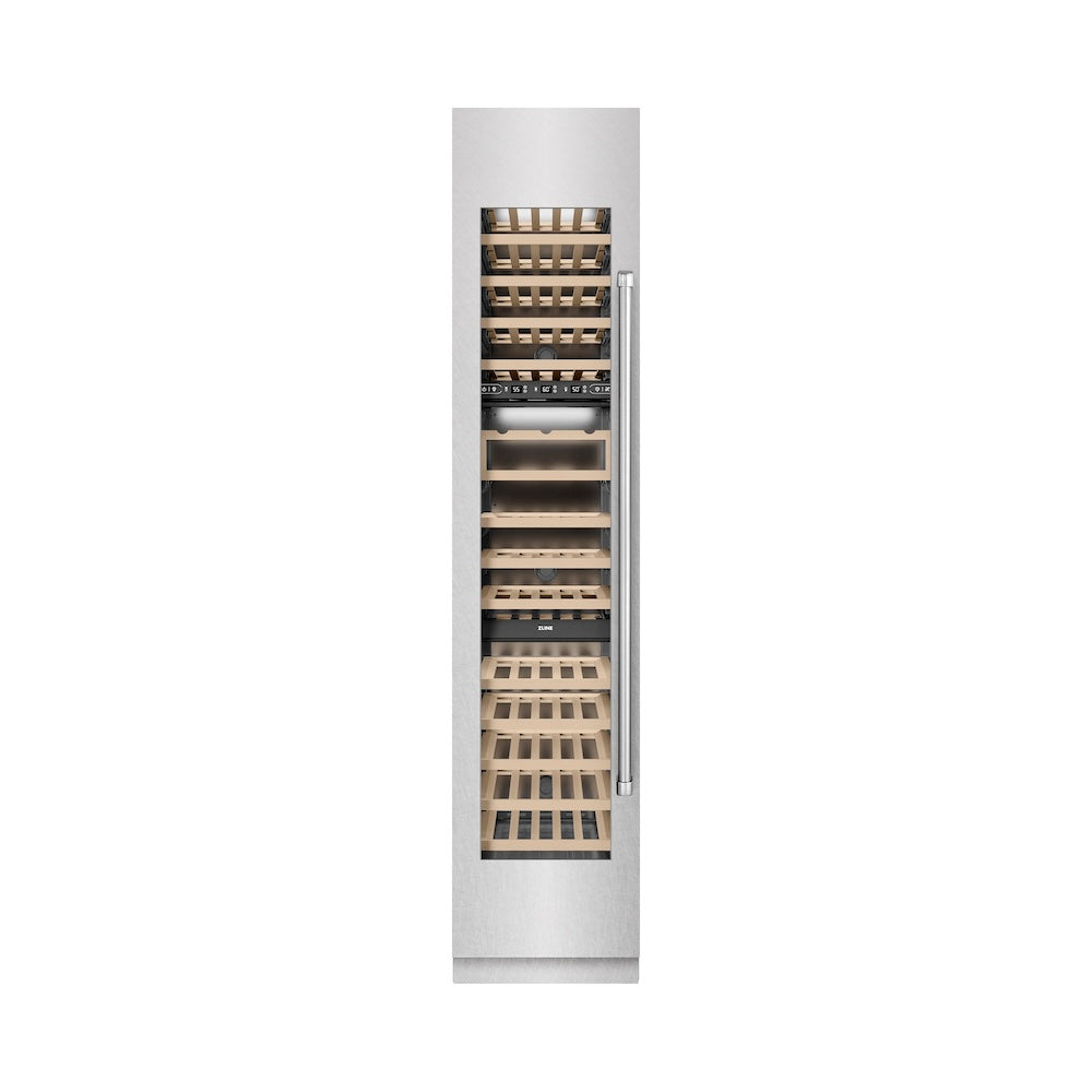 ZLINE 18-inch wine cooler in satin stainless steel with graphite gray interior RCWVL-SN-18, front view