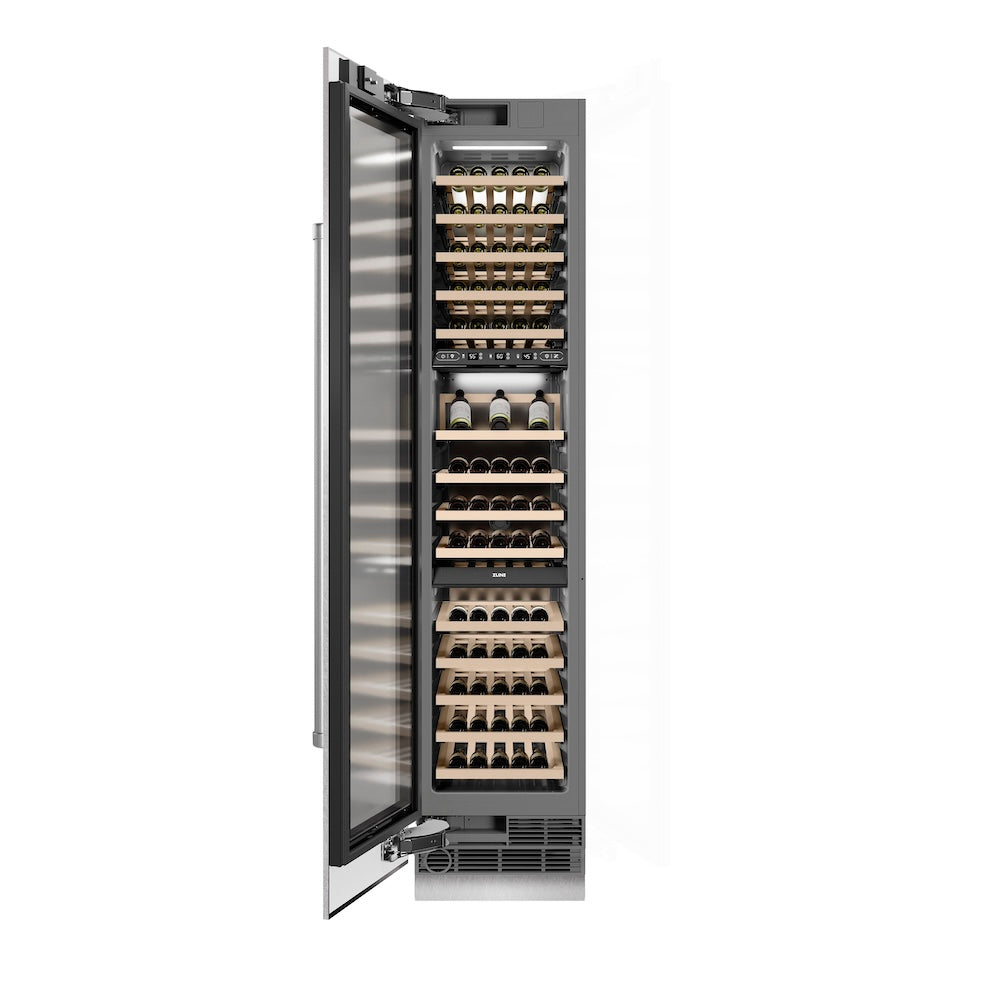 ZLINE 18-inch wine cooler in satin stainless steel with graphite gray interior RCWVL-SN-18, front view