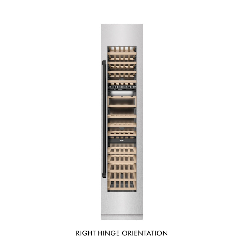 ZLINE Autograph Edition 18-inch wine cooler in satin stainless steel with graphite gray interior and matte black accents RCWVRZ-SN-18-MB