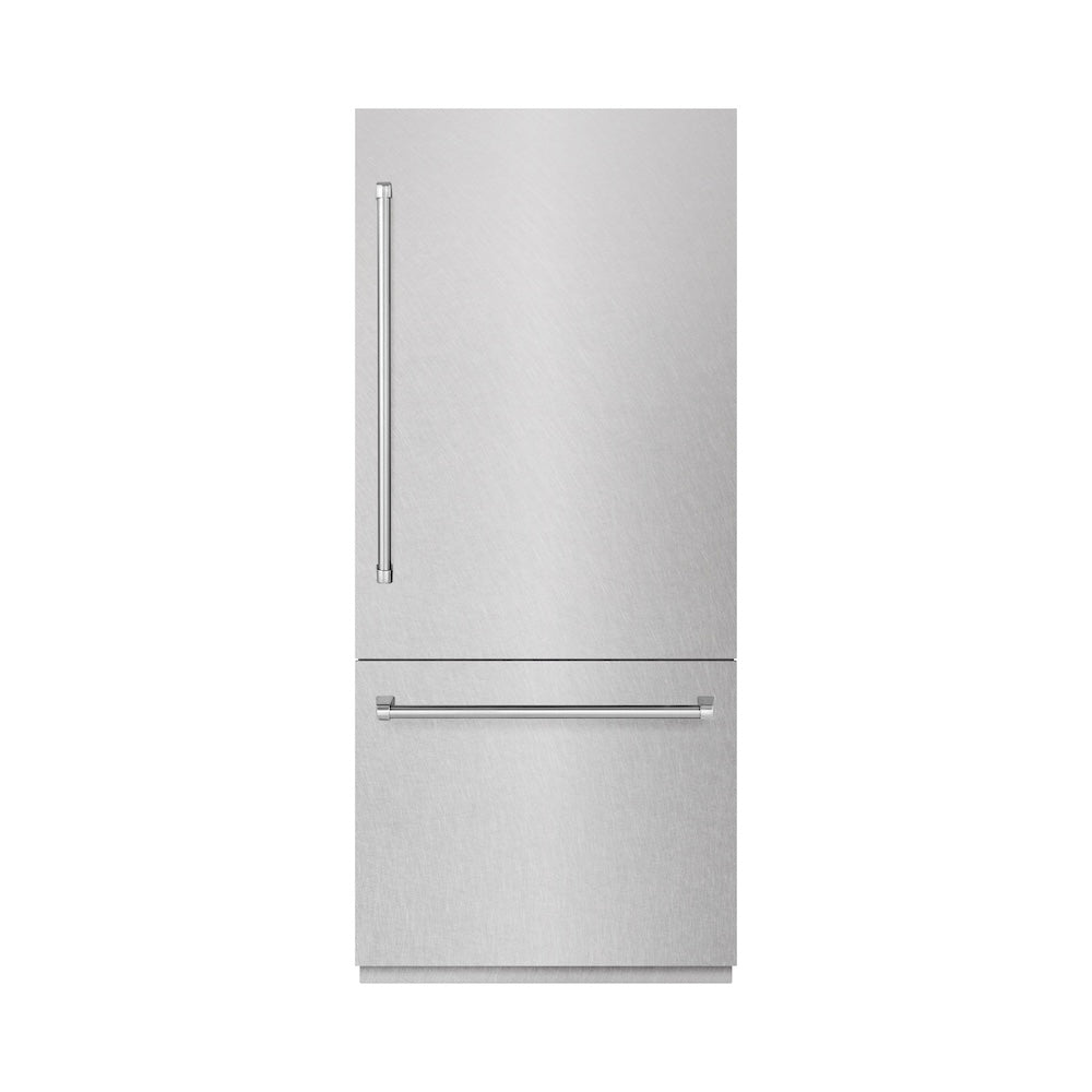 ZLINE 36-inch refrigerator in satin stainless steel with graphite gray interior GRBIT-SN-36, front view