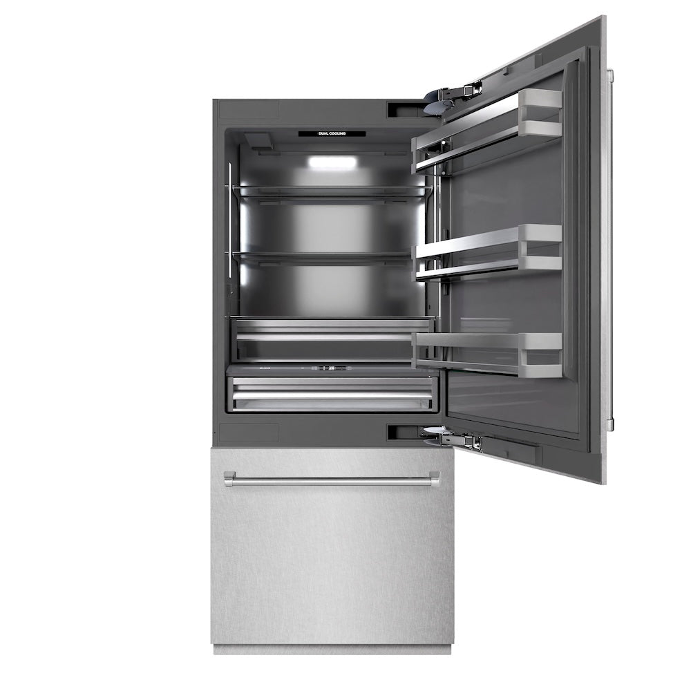 ZLINE 36-inch refrigerator in satin stainless steel with graphite gray interior GRBIT-SN-36