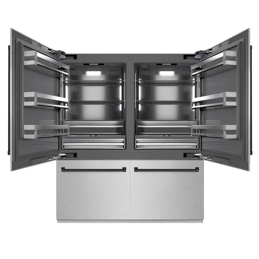 ZLINE Autograph Edition 72-inch refrigerator in satin stainless steel with graphite gray interior and matte black accents GRBITZ-SN-72-MB