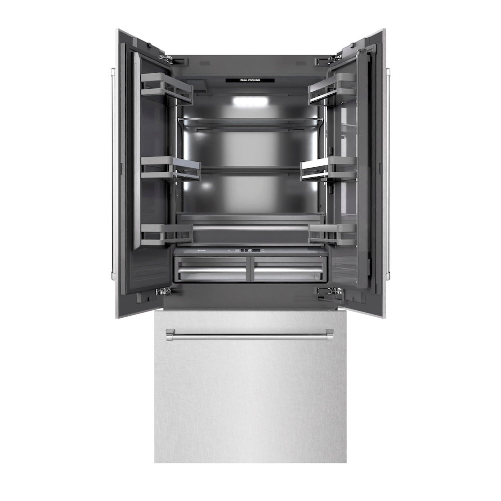 ZLINE 36-inch refrigerator in satin stainless steel with graphite gray interior GRBIV-SN-36, front view
