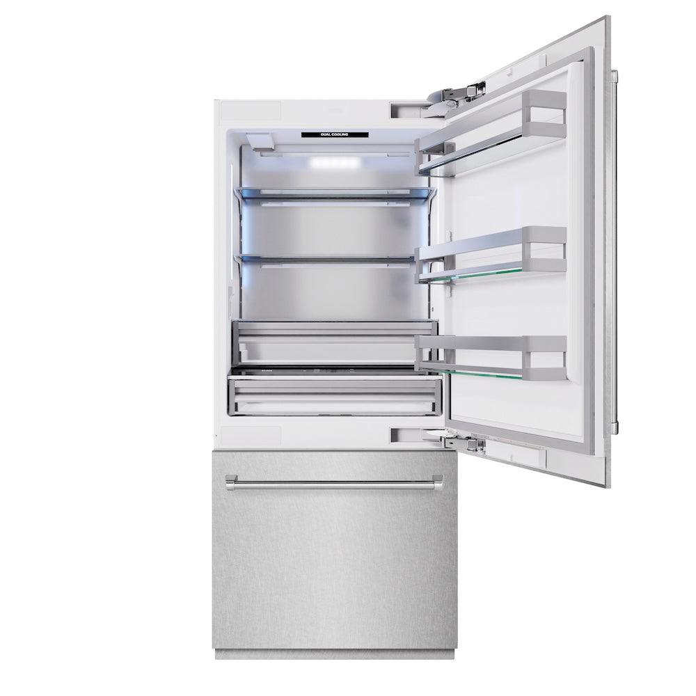 ZLINE 36-inch refrigerator in satin stainless steel with bright white interior RBIT-SN-36, front view
