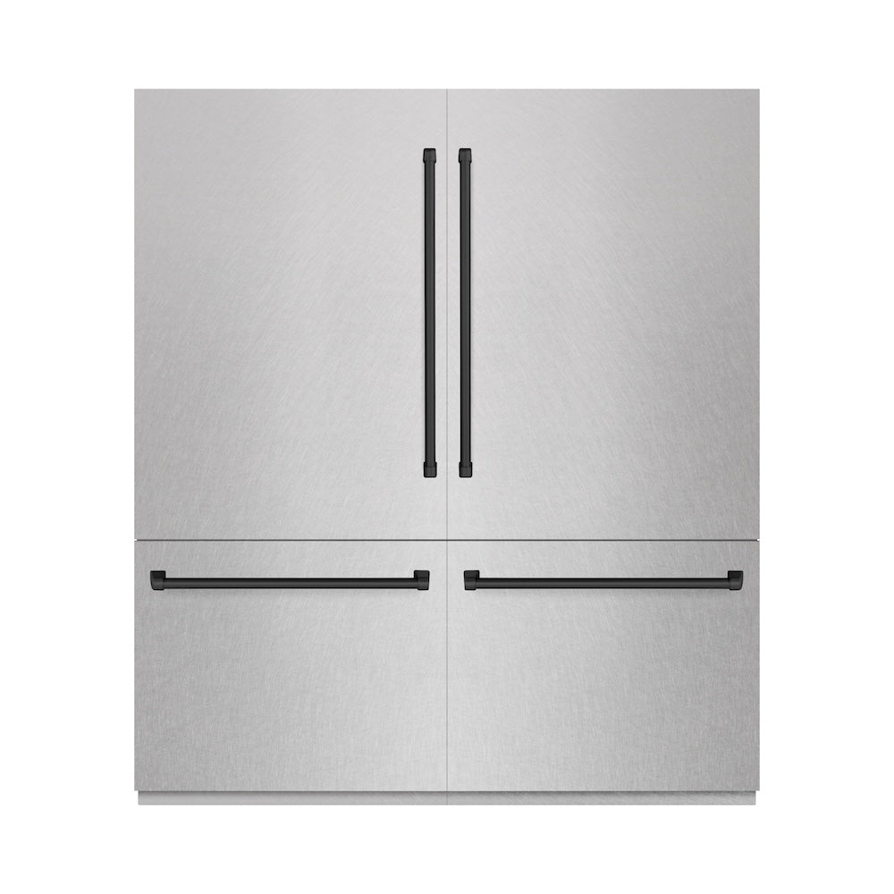 ZLINE Autograph Edition 72-inch refrigerator in satin stainless steel with bright white interior and matte black accents RBITZ-SN-72-MB