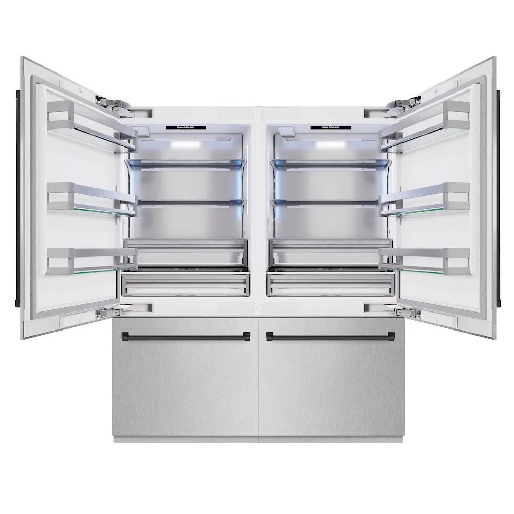 ZLINE Autograph Edition 72-inch refrigerator in satin stainless steel with bright white interior and matte black accents RBITZ-SN-72-MB, front view