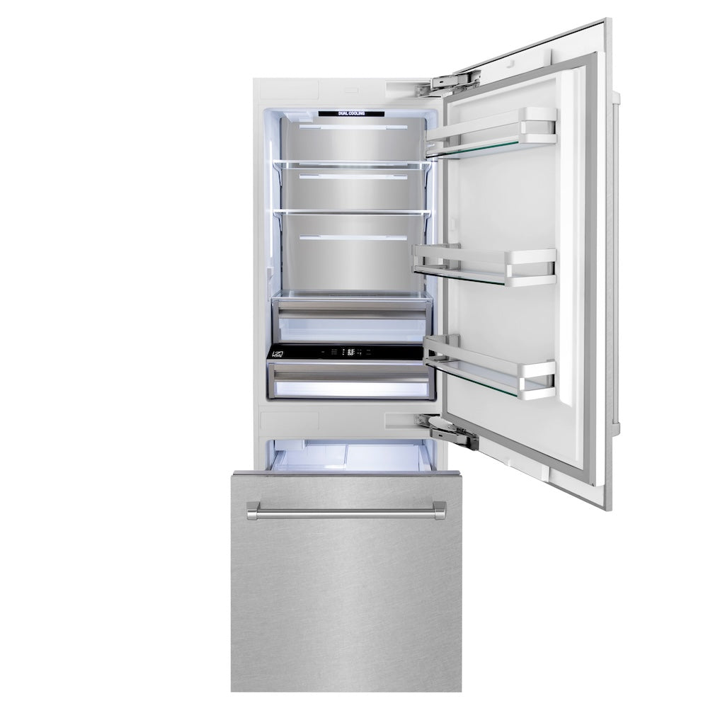 ZLINE 30-inch refrigerator in satin stainless steel with bright white interior RBIV-SN-30, front view